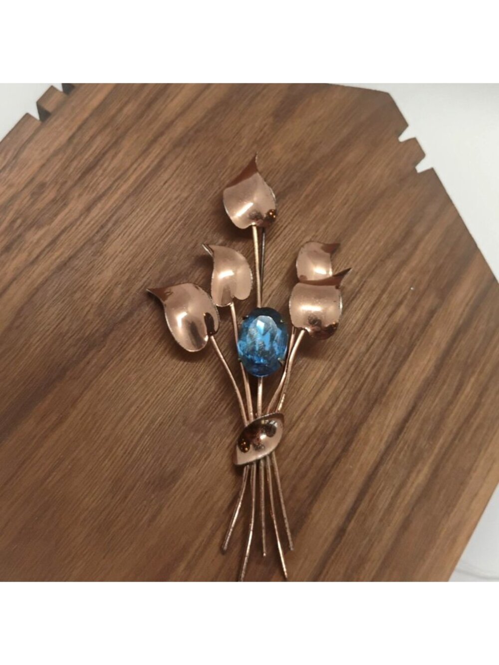 Vtg Sterling by Jordan Gold Vermeil w/Blue Rhinestone Leaf Bouquet Brooch Large - Picture 2 of 6